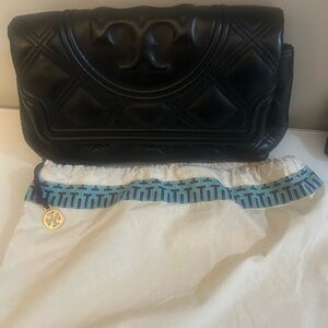 Tory Burch Fleming Black Quilted Leather Clutch